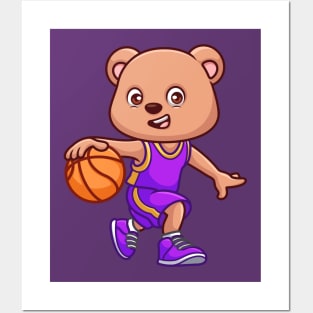 Basketball Bear Cute Cartoon Posters and Art